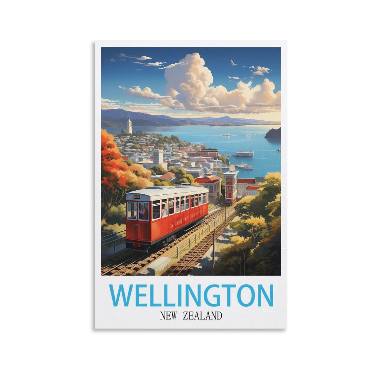 FUUDANG Wellington New Zealand Vintage Travel Poster 16x24inch(40x60cm) Canvas Art Poster And Wall Art Picture Print Modern Family Bedroom Decor Posters