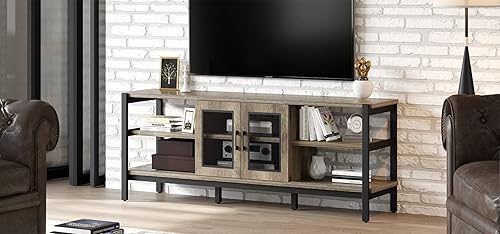 Miniatura 8 de YITAHOME Soporte de TV industrial para televisores de hasta 75 pulgadas puerta de granero centro de entretenimiento rústico consola de TV larga de