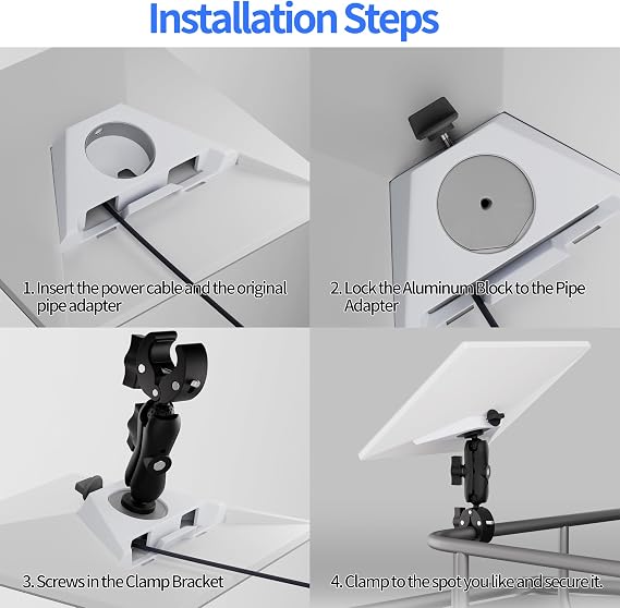 2024 Starlink Mini Mount, Car RV Pole Clamp Mount for Starlink Mini, Adjustable Pipe Mounting Kit for Car RV Ladder Boat Yacht Old Pipe Adapter ONLY