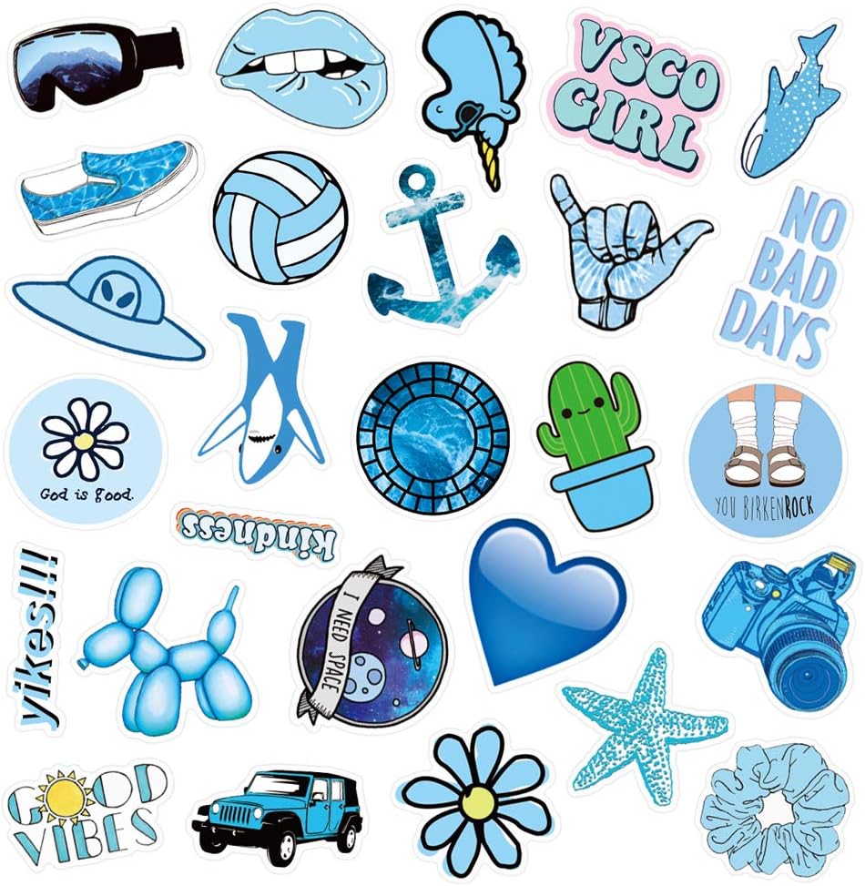 buy vsco stickers for hydro flask blue vinyl waterproof water bottle stickers for hydroflasks laptop phone cute trendy aesthetic stickers for teens vsco girl stuff 50pcs online in maldives b08337dynd