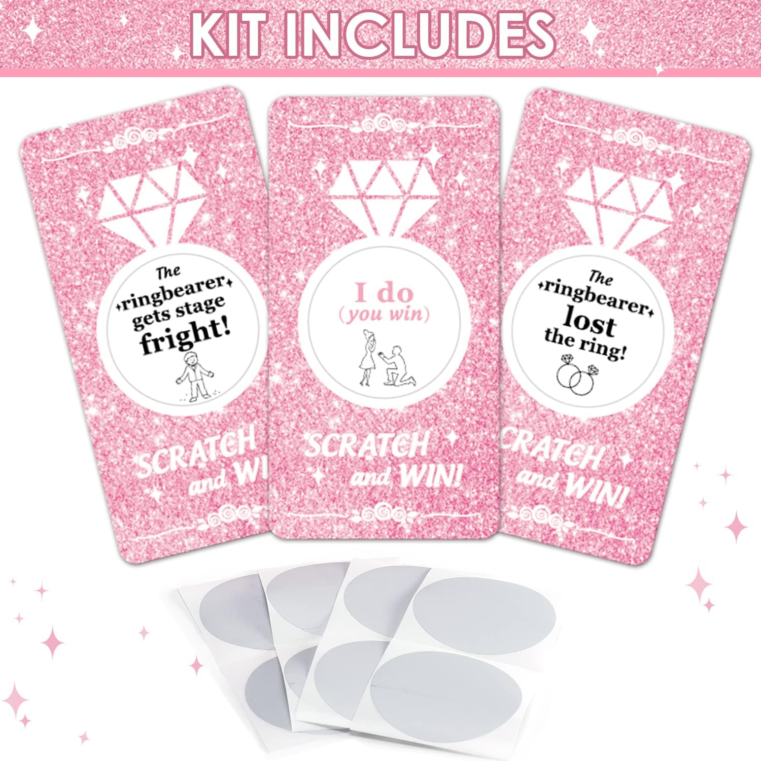 Faisichocalato 48 Pack Bridal Shower Scratch Off Game -Diamond Bride Shower Games Party Scratch Off Cards Tickets Guests Funny Wedding Activity Rose Gold Glitter