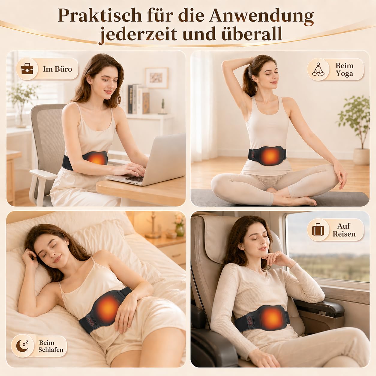 AROMA SEASON Wärmegürtel Periode mit 5000mAh Powerbank, kabelloser Heizgürtel für Bauch, Unterleib und Rücken, weicher Bauchwärmer bei Menstruation mit 3 Wärmestufen