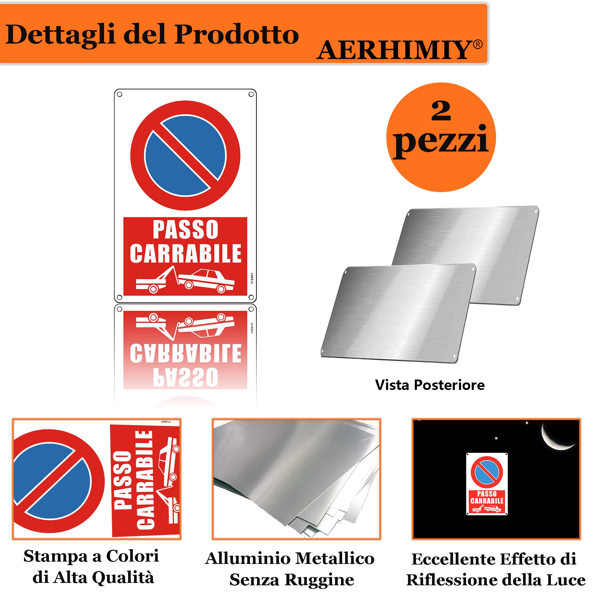 Faittoo Segnale Stradale Riflettente – 30x30 Cm – Alluminio Antiruggine – Grado Ingegneristico – Confezione Da 2 – Per Cantieri, Garage O Aree Private - 4