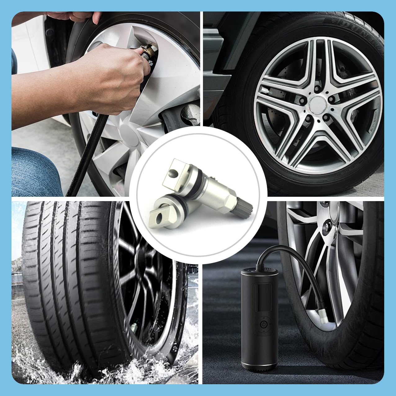 Lot de 4 tiges de valve à clipser pour TPMS - Système de surveillance de la pression des pneus - Système de surveillance de la pression des pneus - Tiges de valve anti-explosion - Outil pour voitures