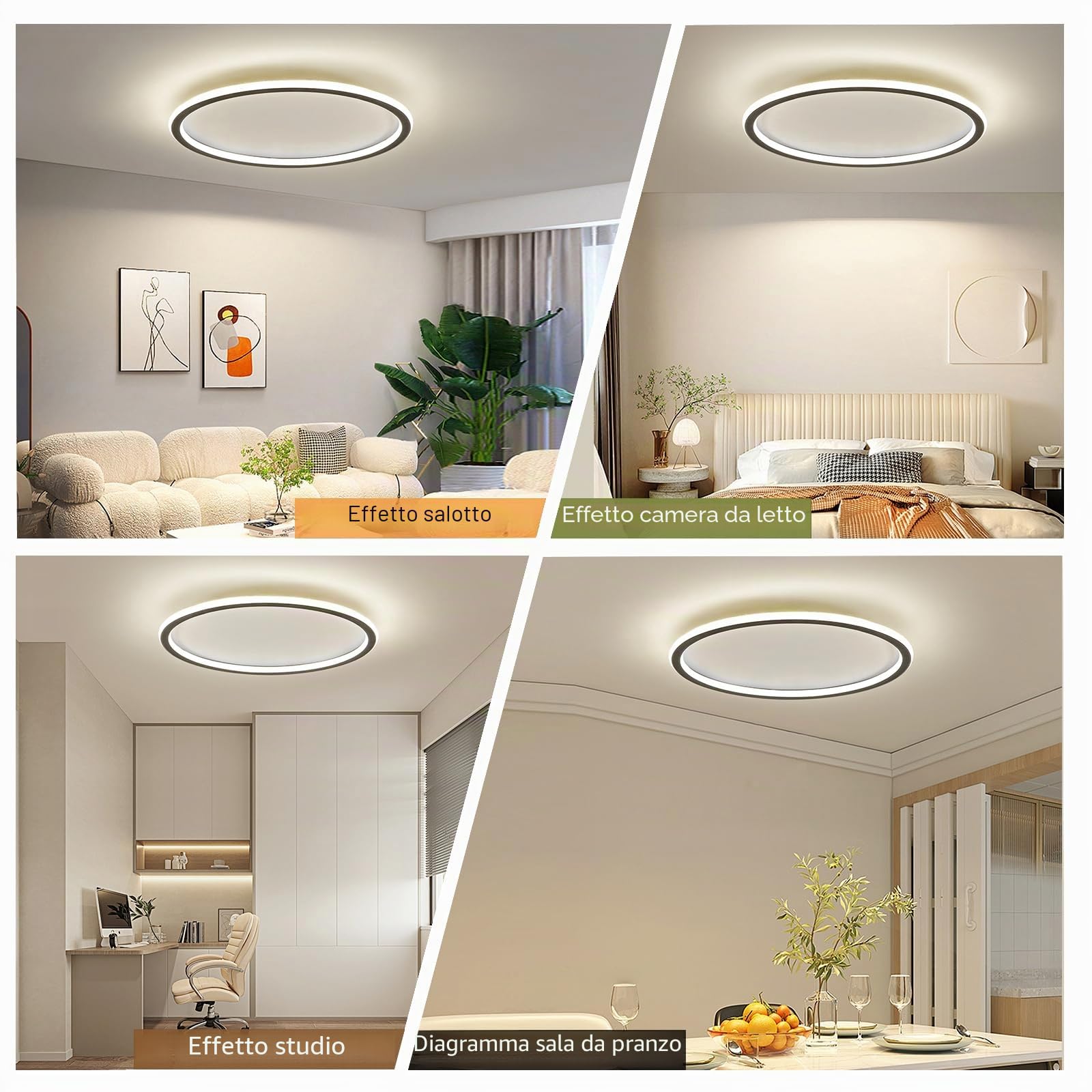 Mikeru Plafoniera LED, diametro 60 cm, rotonda, moderna, 3000 K, luce bianca calda, colore nero, acrilico, per soggiorno, camera da letto, cucina, sala da pranzo, illuminazione a LED a risparmio