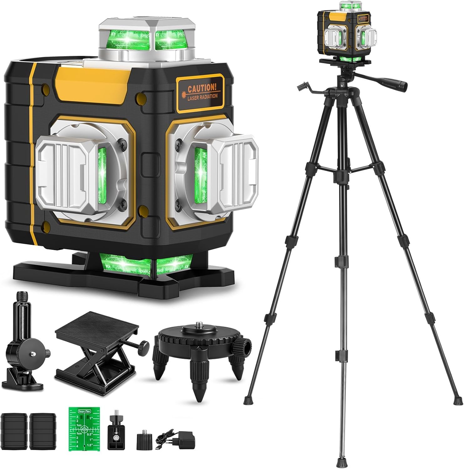 CinusLinus Laser Level with Tripod, Green 16 Line Laser 4D Laser Leveler Tool, 4x360° Self Leveling Laser Level with 2Pcs Lithium Batteries for Picture Hanging, Tile, Home Renovation, Indoor