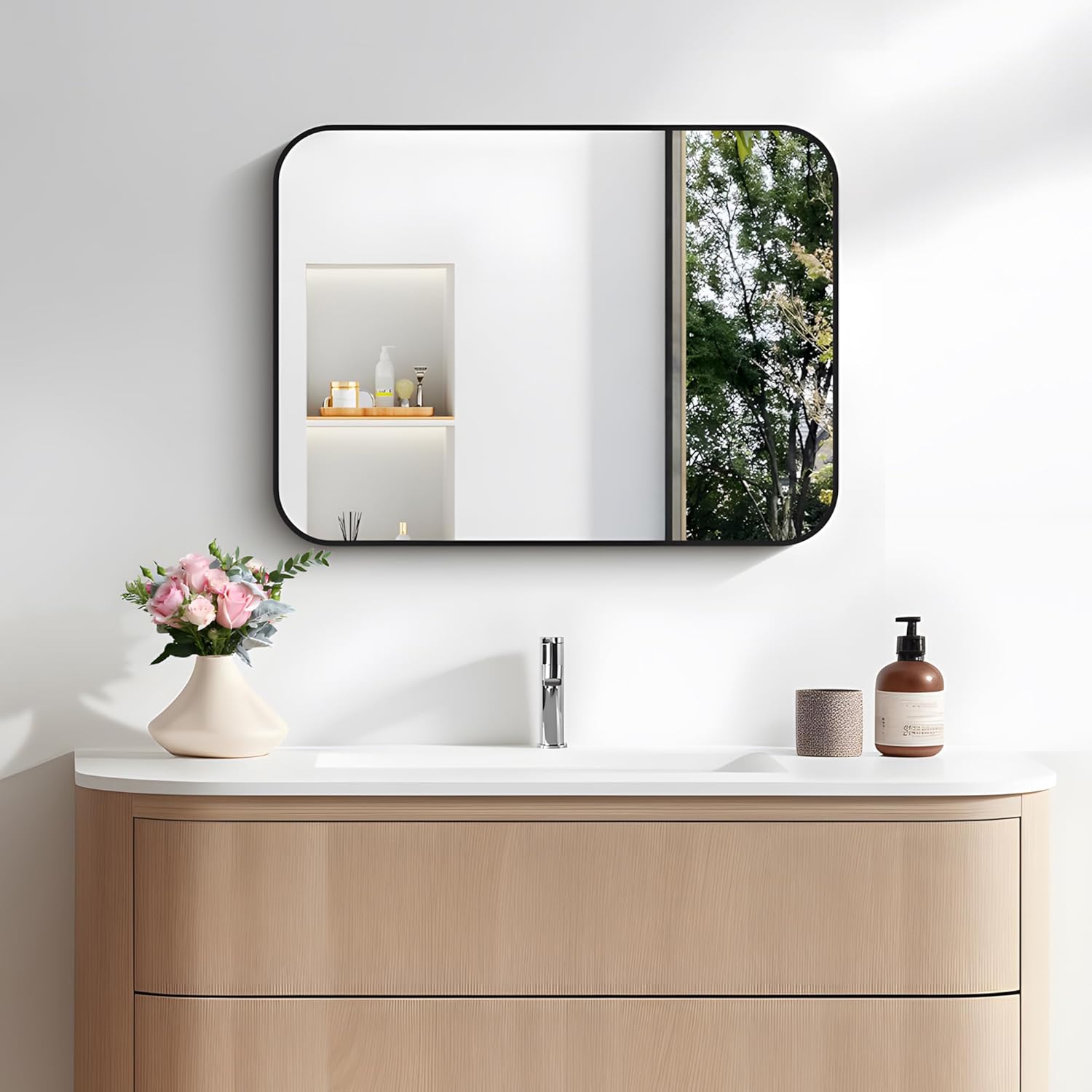 FORBATH Bathroom Mirror for Over Sink 18x24 Inch Black, Rectanglar Wall Mirror with Metal Frame, Rounded Corners for Bathroom, Bedroom, Entryway Decor (Horizontal or Vertical)