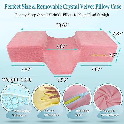 Miniatura 10 de Puransen Almohada de cama con soporte para cuello y espalda, almohada curvada de espuma viscoelástica para extensiones de pestañas y servicios de