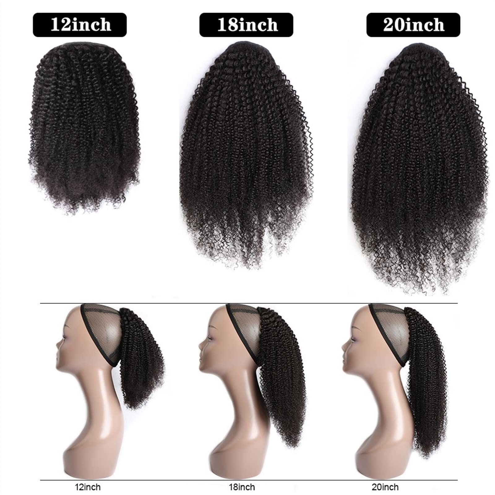 Piezas de Pelo de Moño Para mujer 1 paquete de extensión de cola de caballo con cordón ondulado rizado, horquilla brasileña, peluca de cola de caballo, moño de cola de caballo con cordón negro Natural