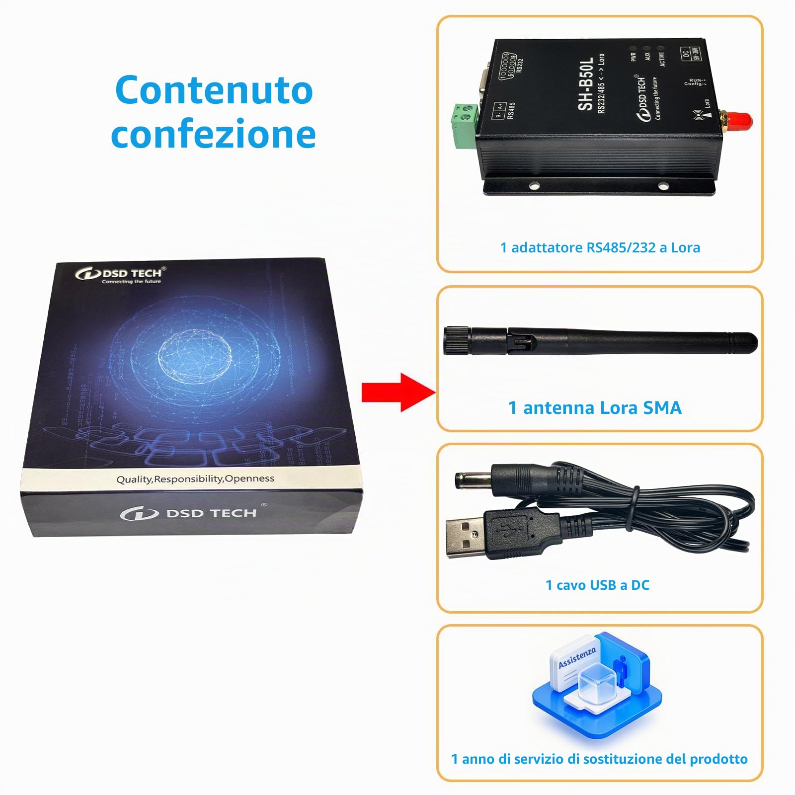 DSD TECH Lora Modulo SH-B50L RS485/232 a Lora Adattatore Lorawan Wireless Ricetrasmettitore