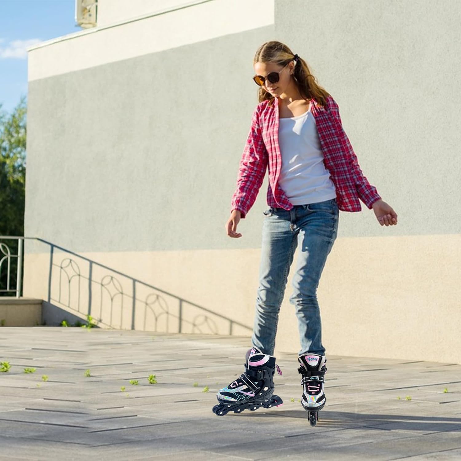 Adjustable Inline Skates for Kids and Teens Ages 4-16, All 8 Wheels of Inline Roller Skates Light Up, Safe and Fun Illuminating for Outdoor Indoor Sports