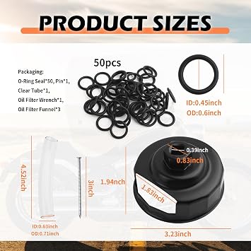 Compatible with Harley Oil Change Kit,All-in-One Motorcycle Oil Change Kit with Oils Filter Funnel,Oils Filter Wrench,50PCS Rubber O-Rings,Multi-Purpose Motorcycle Tool Kits