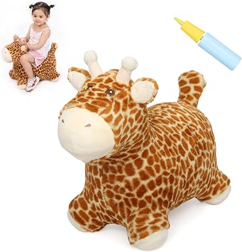 INPANY Bouncy Horse, Giraffe Hopper Toys with Ultra Thick Plush, Gift Toy | Soft Washable Cover, Thick PVC, Stable 4-Leg Base, Realistic Giraffe, Easy Inflation, Indoor & Outdoor Fun, Gifts for 2-4 Kid