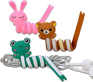 منظم أسلاك - حل طويل ورائع لتنظيم الكابلات على شكل حيوانات لسماعات الرأس وترتيب مساحة عملك مع إضافة عنصر مرح (3 قطع من الألوان المعروضة)