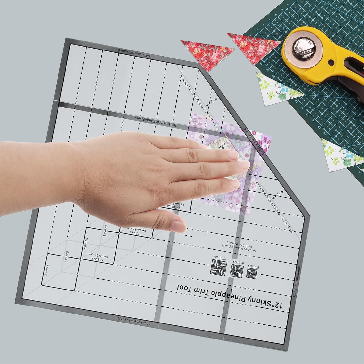 Acrylic Pineapple Block Quilting Ruler Set, Multi-Size Quilt Template for 4" 5" 6" 8" 9" 10" 12Inch Blocks, Transparent Patchwork Sewing Guide, Pineapple Trim Tool for Craft Designers DIY Enthusiasts