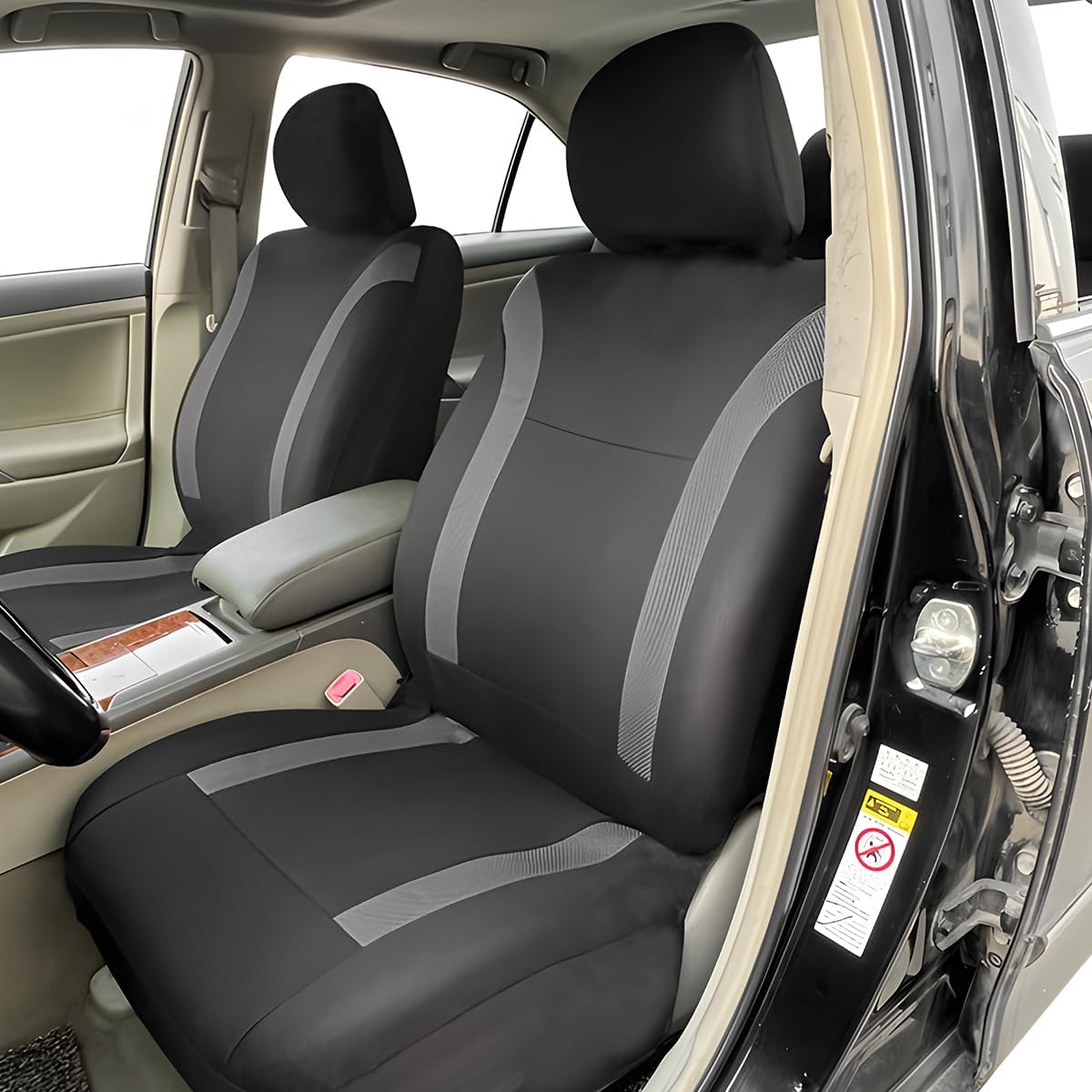 Car Seat Cover Full Sets, 9PCS Waterproof Vehicle Front and Rear Split Bench Covers with 3D Foam Back Support, Breathable Auto Seat Protective Accessories, Universal for SUV RV Truck (Gray)