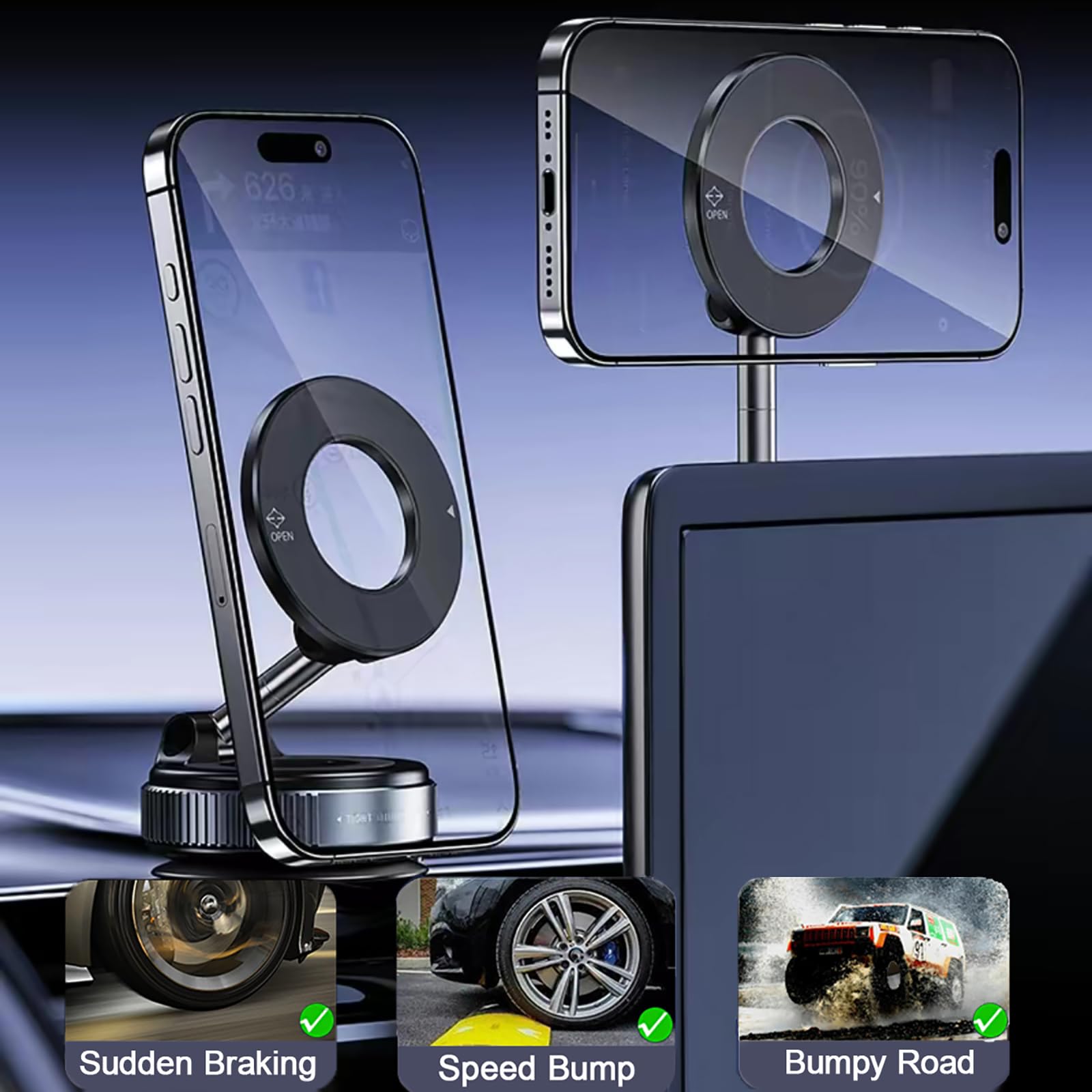 Soporte magnético giratorio de 720° para teléfono, soporte magnético de vacío plegable y ajustable, soporte de teléfono con ventosa para coche/gimnasio/espejo/ducha/superficie lisa, compatible con