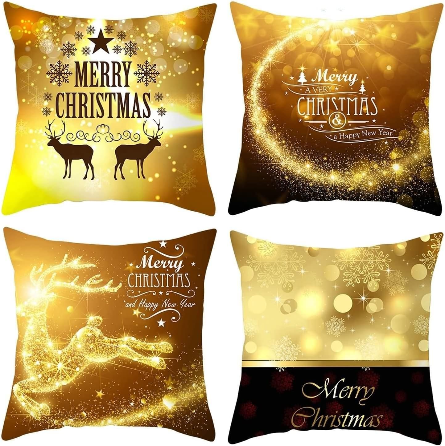 Dsnyu Set of 4 Cushion Covers Christmas Vintage Deer Snowflake