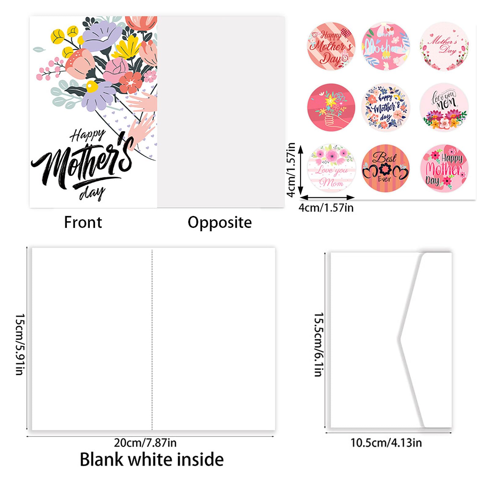 12pcs Happy Mothers Day Blank Cards & Envelopes Stickers Kit - Image 2