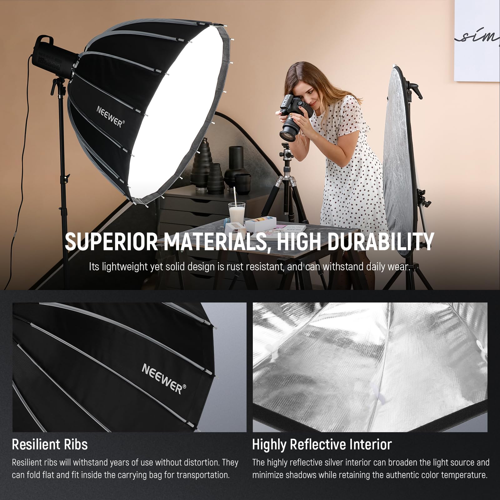 NEEWER Basics zestaw paraboliczny softbox, 100 cm, szybkie zapięcie, Bowens Mount Softbox z dyfuzorami świetlnymi, kompatybilne z Godox, kompatybilne z Aputure 600d Studio, nagrywanie wideo
