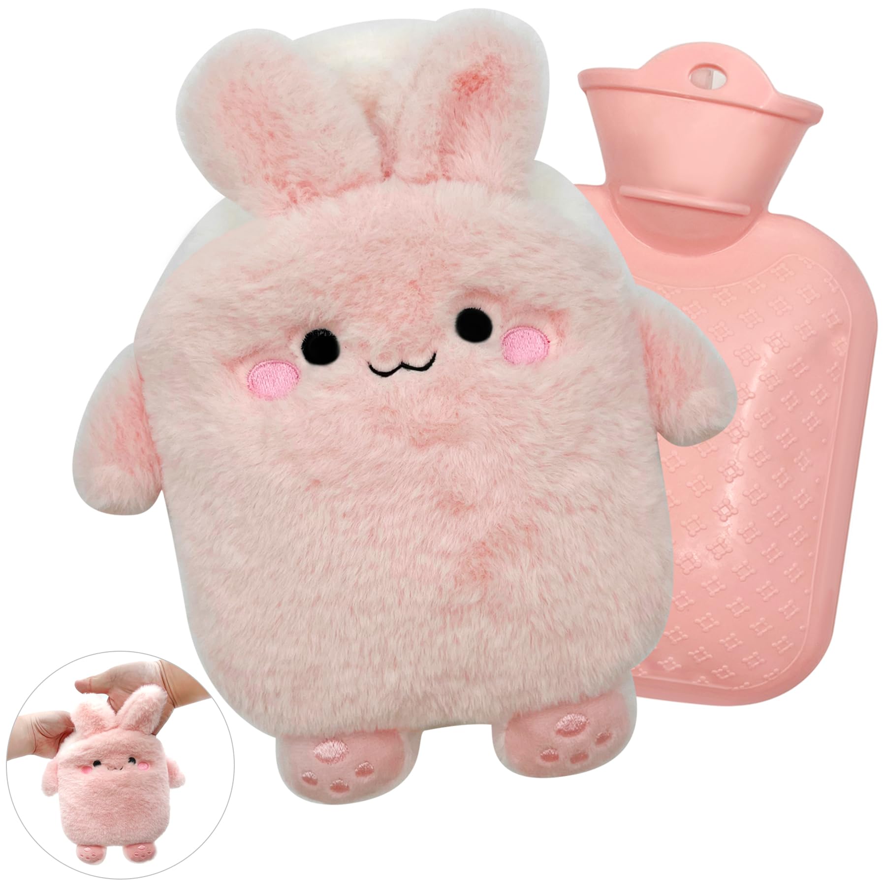 YeahBoom Wärmflasche Kinder, Hase Wärmflasche mit Flauschigem Bezug, Abnehmbar und Waschbar, Premium, Geprüft und Schadstofffrei