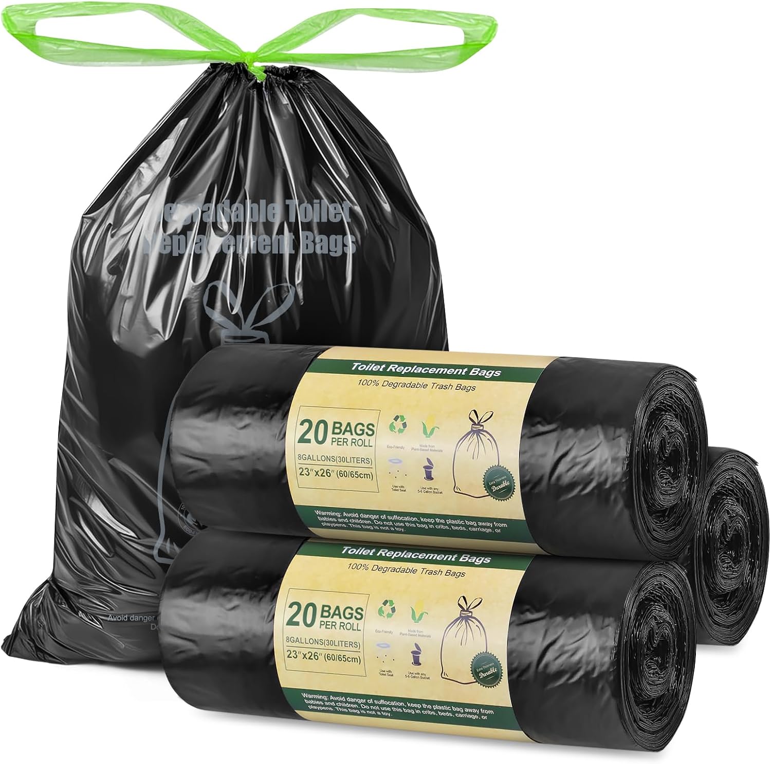 BLIKA Camping Toilet Bags Eco Absorbent Gel Set, Drawstring Portable Toilet Bags with Gel, 8 Gallon (30L) Heavy Duty 1.97 Mil, Toilet Replacement Bag with Toilet Powder for Camping Outdoor Hiking
