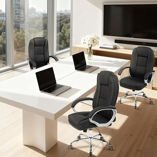 Miniatura 9 de NEO CHAIR Silla de oficina con respaldo alto para computadora, escritorio ejecutivo, cómoda, ergonómica, ajustable, giratoria, de piel sintética,