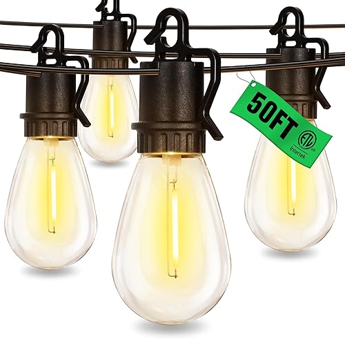 Miniatura 8 de TDLOL Paquete de 2 tiras de luces para exteriores de 200 pies, impermeables, luces de patio con 70 enchufes inastillables, luces colgantes para