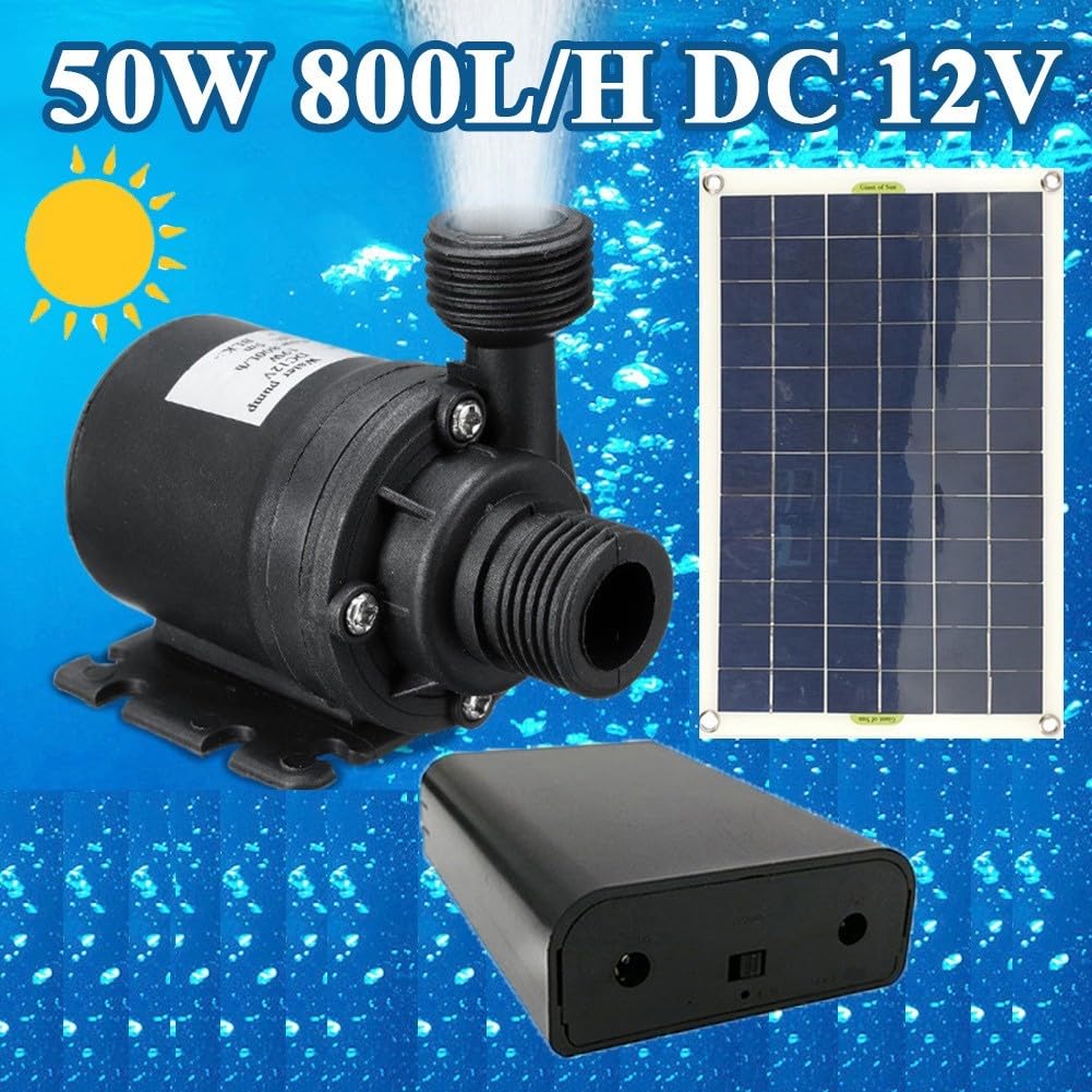 Kit de pompe solaire 50 W pour bassin de jardin, piscine avec hauteur de tête de 5 m, débit 800 l/h, faible bruit, construction ABS, boîte à piles DC 12 V