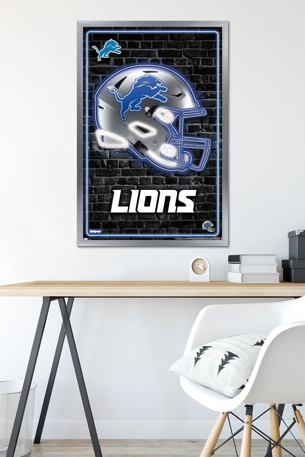 NFL Detroit Lions - Neon Helmet 23 Wall Poster, 34L" x 22.4W", Silver Framed Version