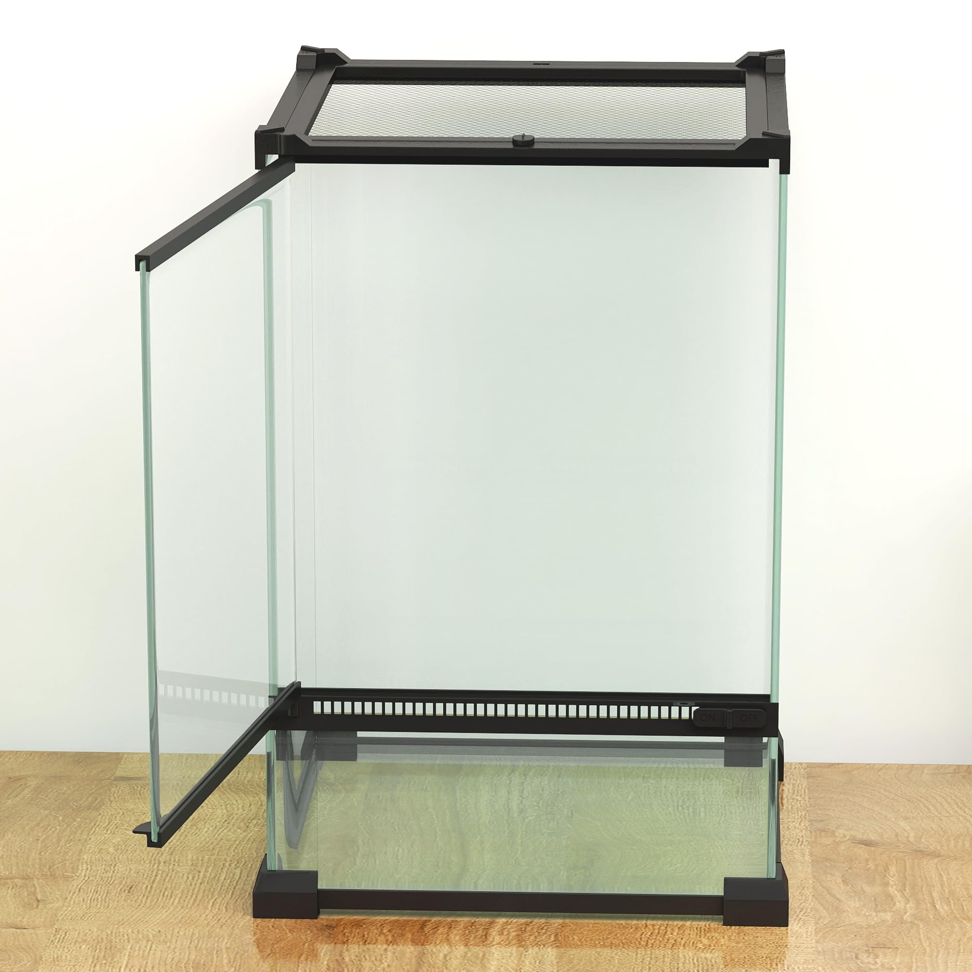 PawHut Terrarium en Verre pour Reptiles Vivarium 12 L d'élevage de Reptiles avec Couvercle en Treillis métallique, pour Grenouilles, Serpents, Tortues, 20 x 20 x 30 cm, Noir