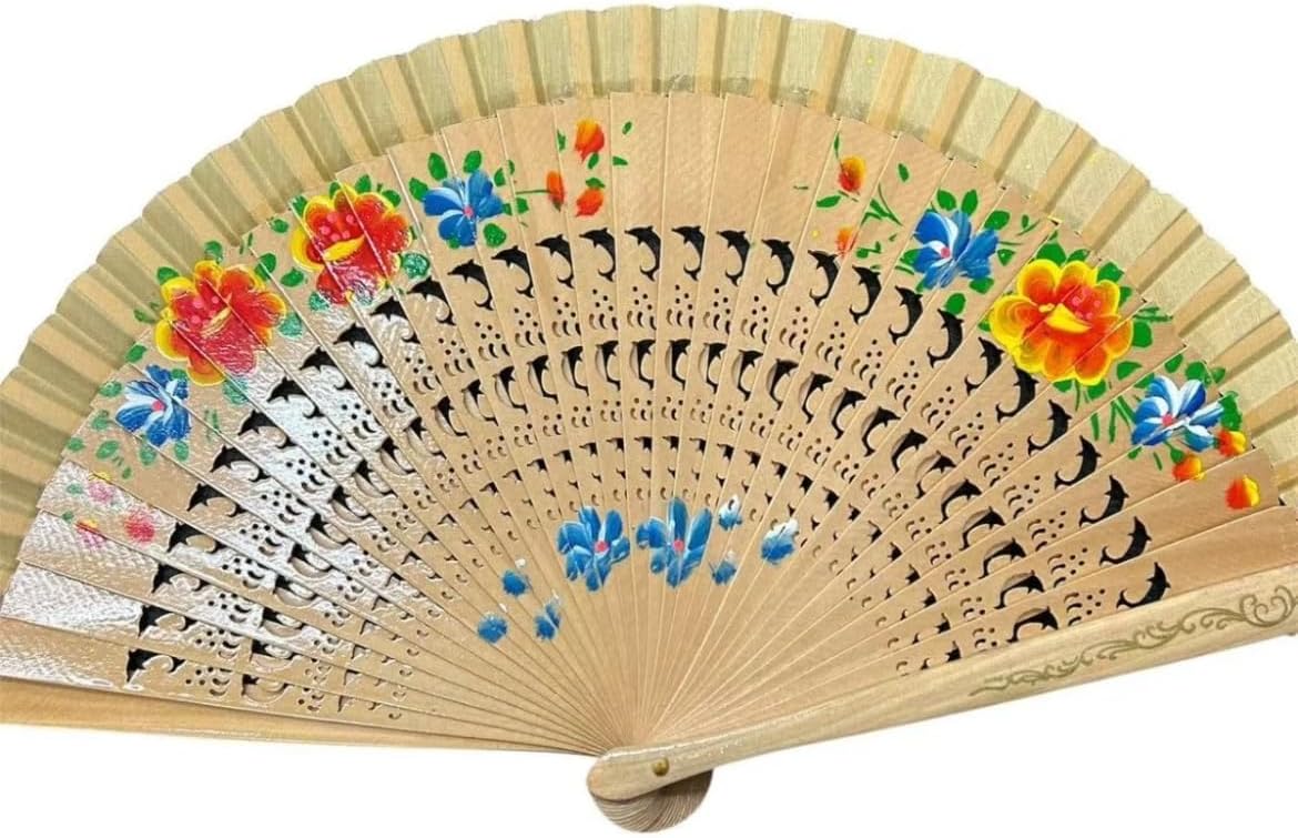 CLGIFT Floral Vintage Spanish Folding Fan Doubled-Side Flower Wood Fan for Wedding Party Decor/Dancing Hand Fan (Black2)