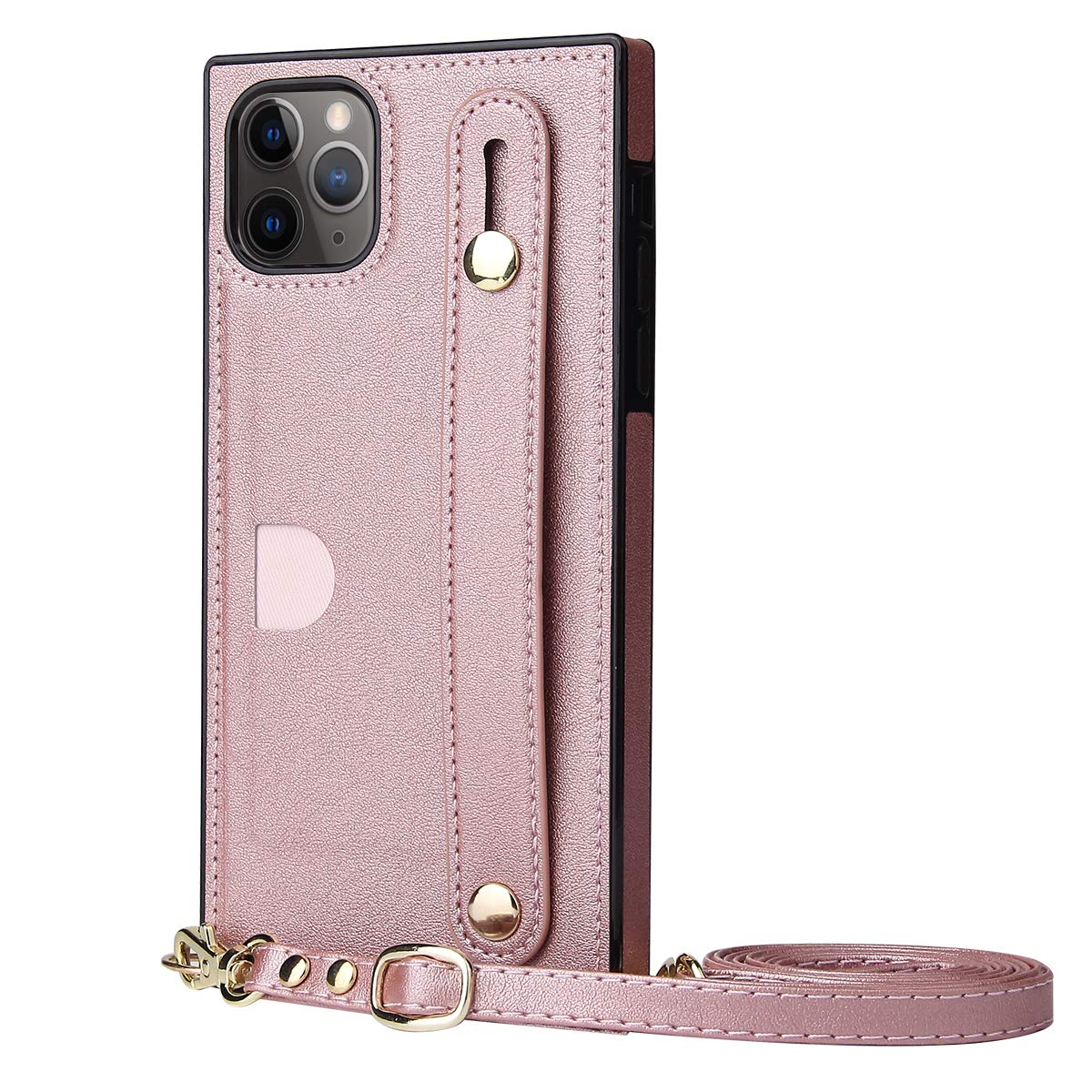FQIAO US Phone Shell for iPhone 11 pro Rose Holder with Hanging Strip Rope Card Slot 5.8inch Retro (ID Card,Credit Card) Reinforced Corners Accurate Cutouts Gift Girls Boys