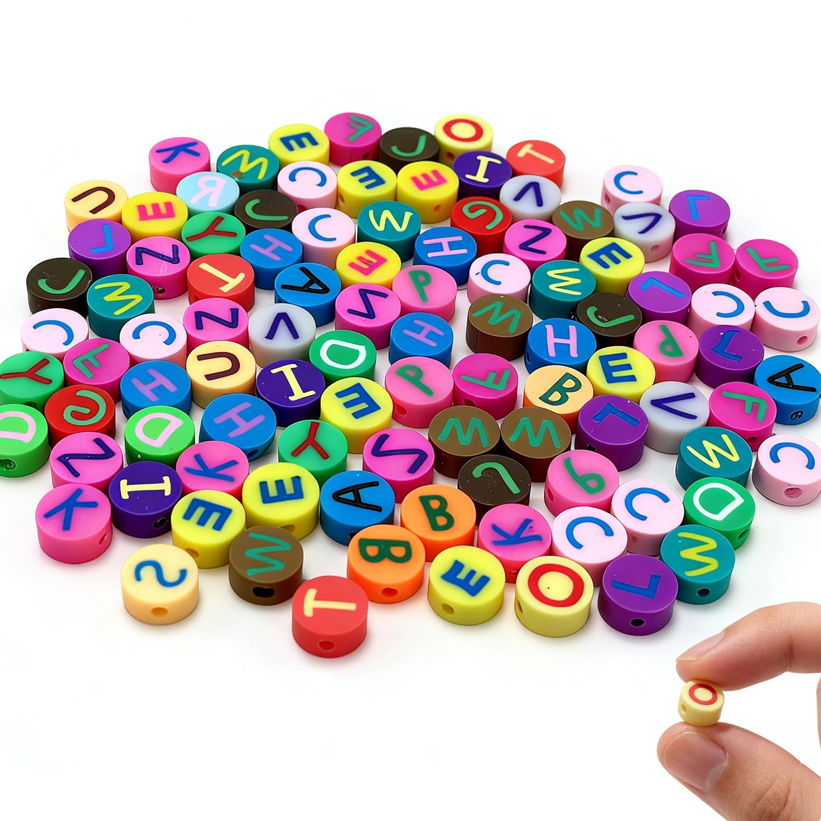 100 pcs Letter Polymer Clay Beads, VEINARDYL 10x4mm Colorful Alphabet Letters Charm Bead for DIY Crafts Earring Necklace Friendship Bracelets Making