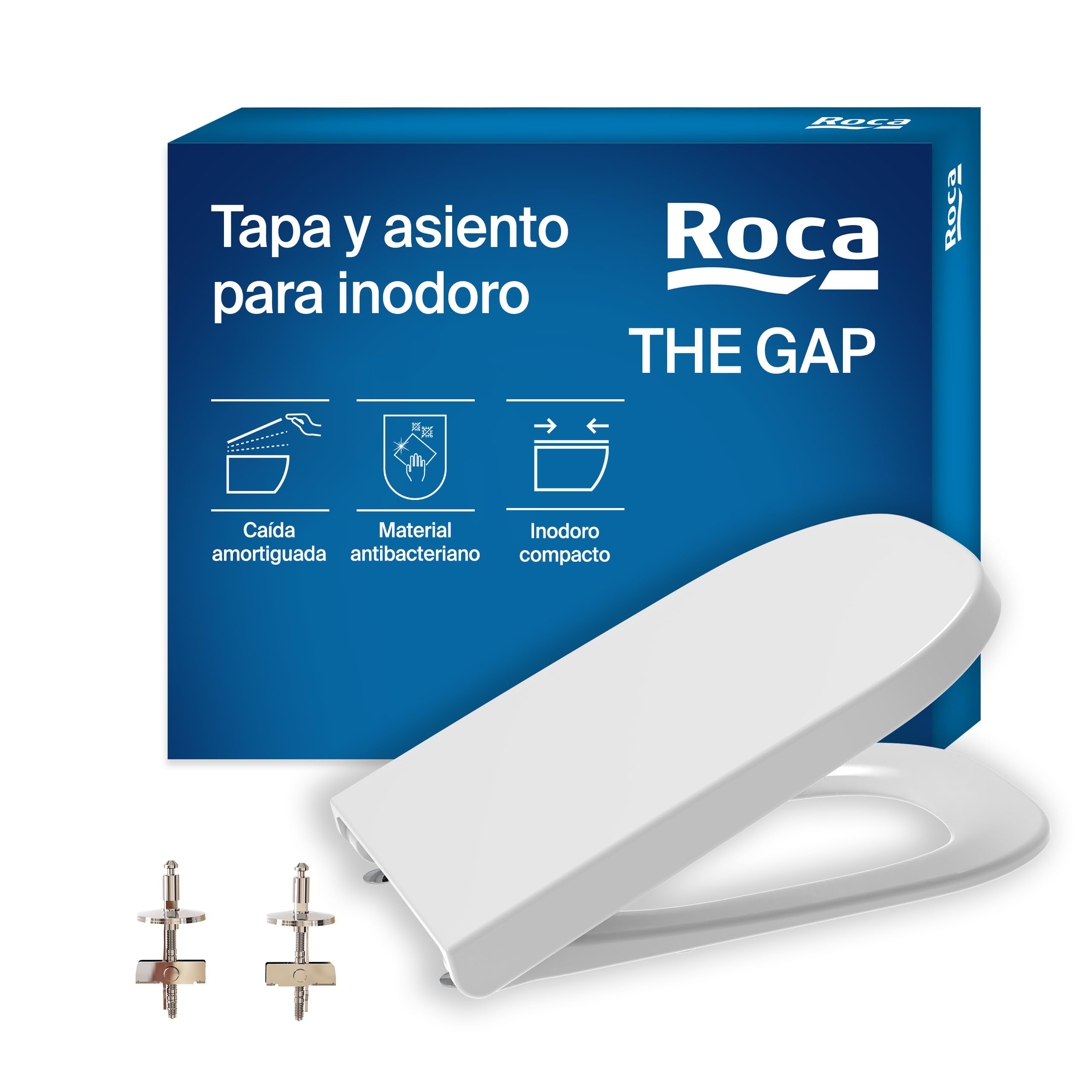 Roca The Gap - Tapa y asiento de Supralit para inodoro compacto, tapadera de WC original con caída amortiguada, recambio de tapa de váter resistente, blanco, A80173200B