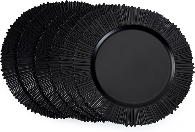 Platos cargadores negros de 13 pulgadas, paquete de 6, reutilizables de plástico miniatura 8