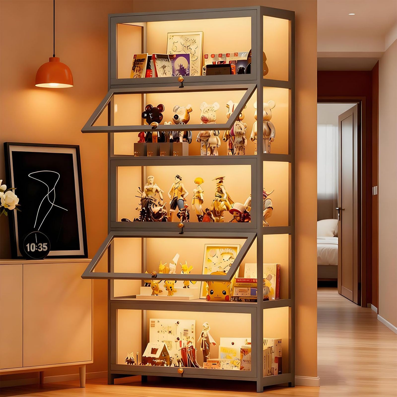 Cabinet d'exposition avec Porte en Verre Acrylique, boîte d'exposition Curio de 6 Niveaux, étagère de Collection de Jouets et étagères pour la Chambre