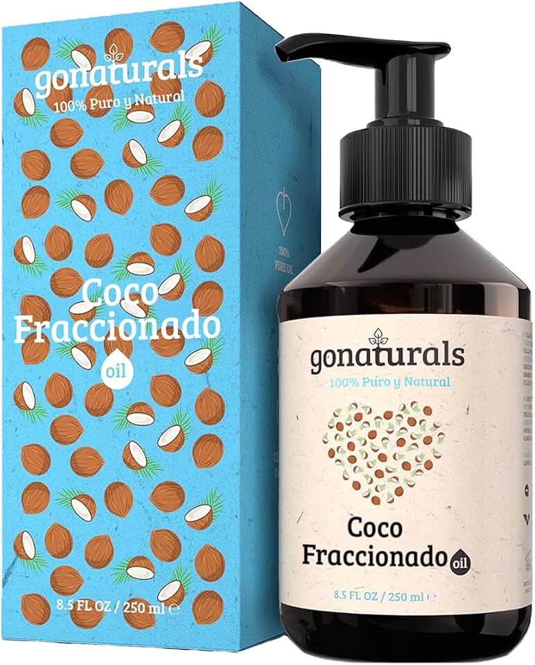 GoNaturals® Aceite de Coco Fraccionado - 100% Puro, Ligero, Inodoro y No Graso - Hidrata Piel, Cabello y Uñas - Desmaquillante Natural -250ml- Coconut Oil - Absorción Rápida - Aceite para Masajes