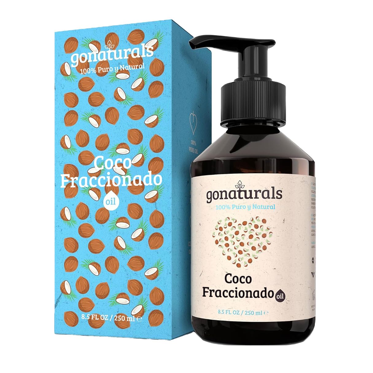 GoNaturals Aceite de Coco Fraccionado 250ml 100% Puro Hidrata Piel Cabello Uñas Desmaquillante Natural