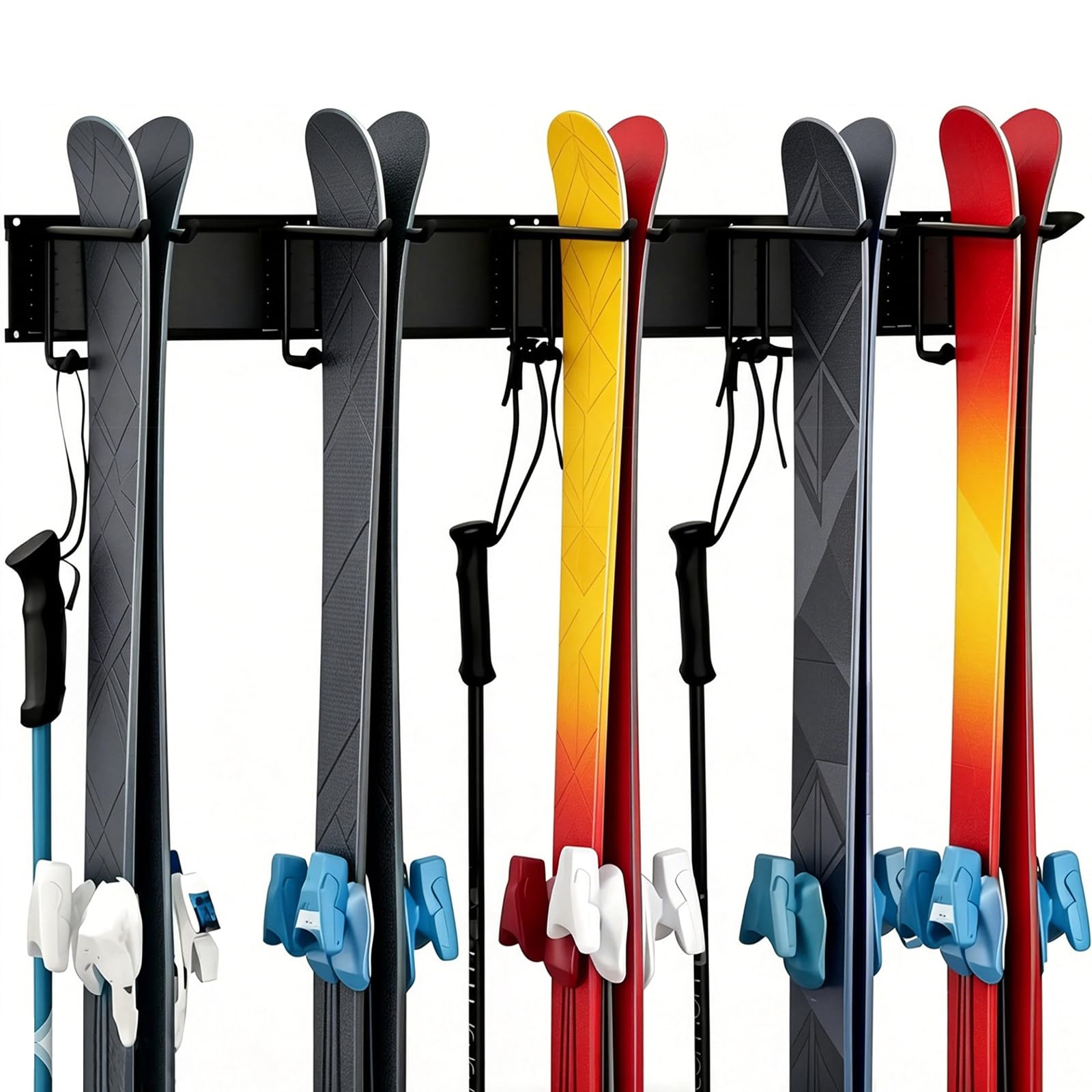 Ski Snowboard Wandhalterung Set, Ski Aufbewahrung Wandhalterung für 10 Paare Ski bis 300LBS/136 KG Tragfähigkeit, Haus und Garage Ski Storage Rack Wandhalterung