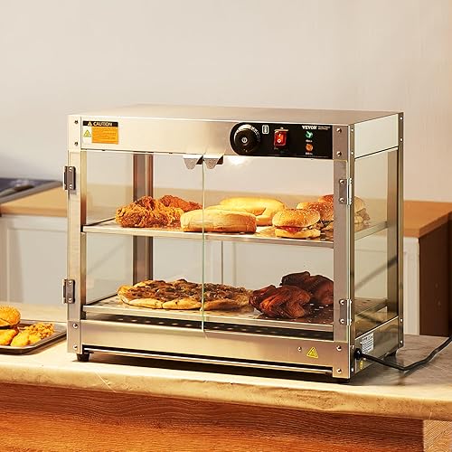 Miniatura 8 de VEVOR Pantalla de calentador de alimentos comercial de 2 niveles, calentador de alimentos de 800 W con luz para mejorar la pantalla de alimentos,