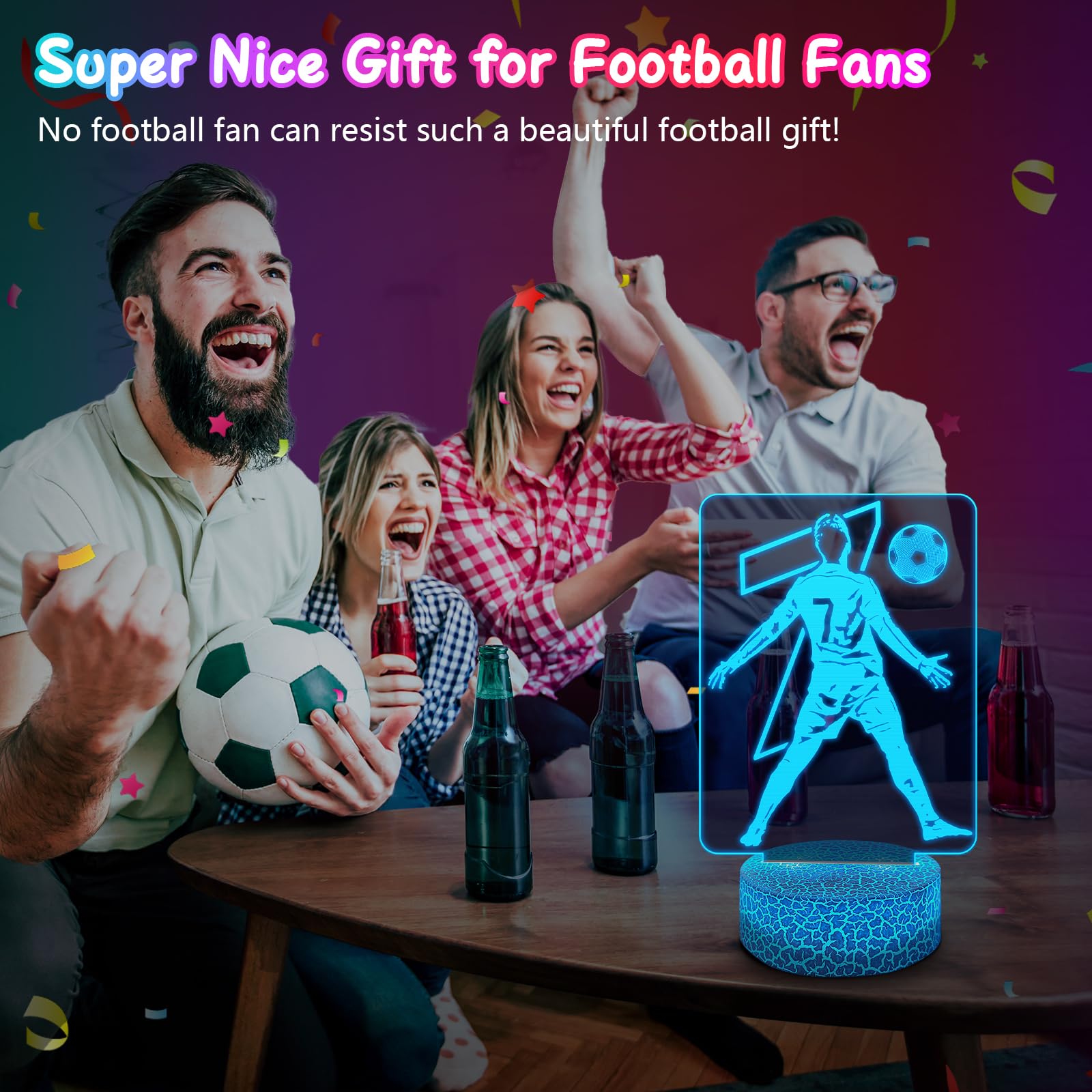 Polemera luce notturna illuminazione ottica 3D con telecomando 16 colori cambiabile regalo di compleanno tifosi di calcio ragazzi ragazze adolescenti uomini