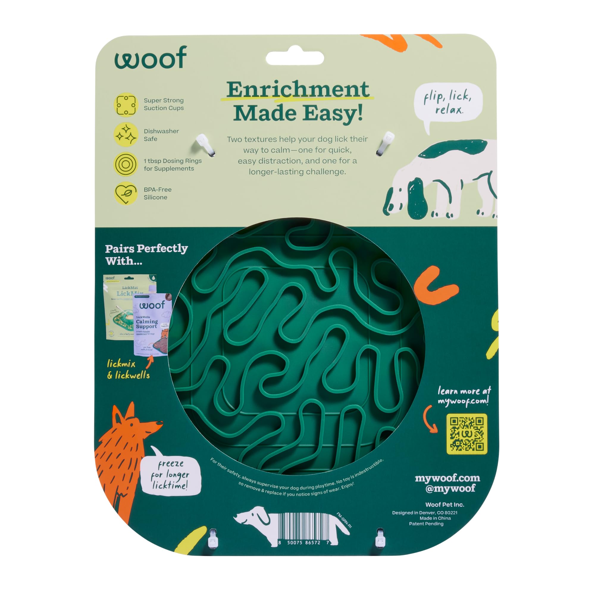 WOOF FlipMat - Tapete para lamer perros fácil de limpiar, tapete de alimentación lenta con diseño antideslizante de doble cara, silicona sin BPA, tapete para lamer, juguetes interactivos para perros