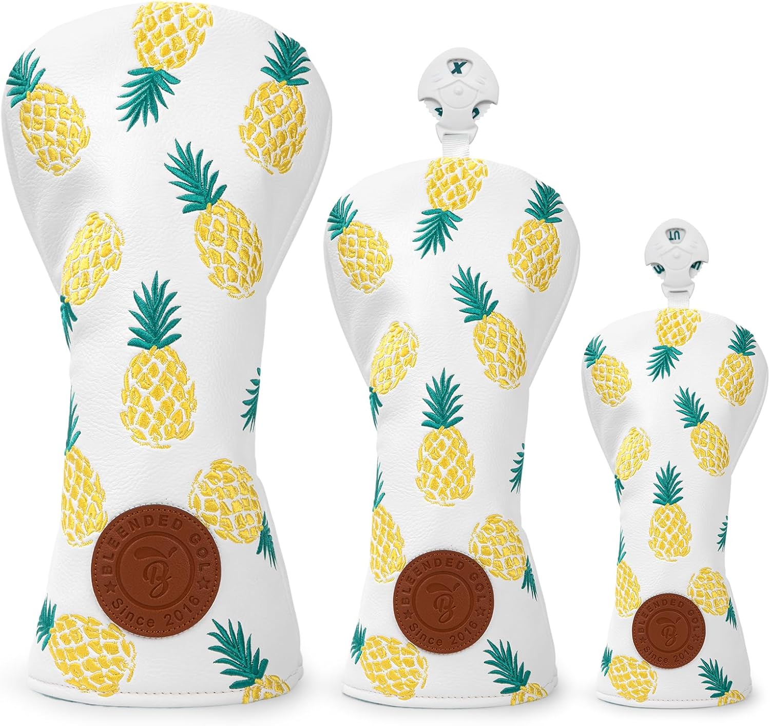 Golf Club Covers Pineapple Embroidery Driver Headcover Fariway Wood Headcover Hybrid Cover Leather Golf Head Cover for Most Brand