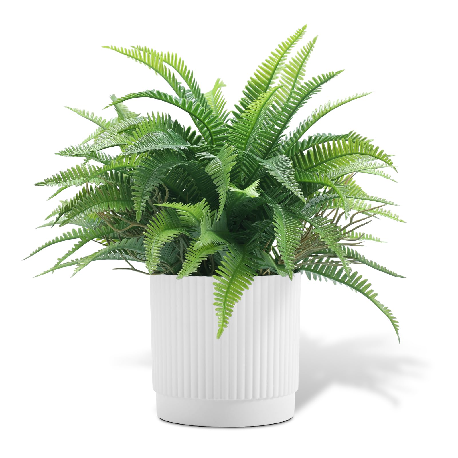 Coferset Realistic Small Fake Fern Plant with White Plastic Pot