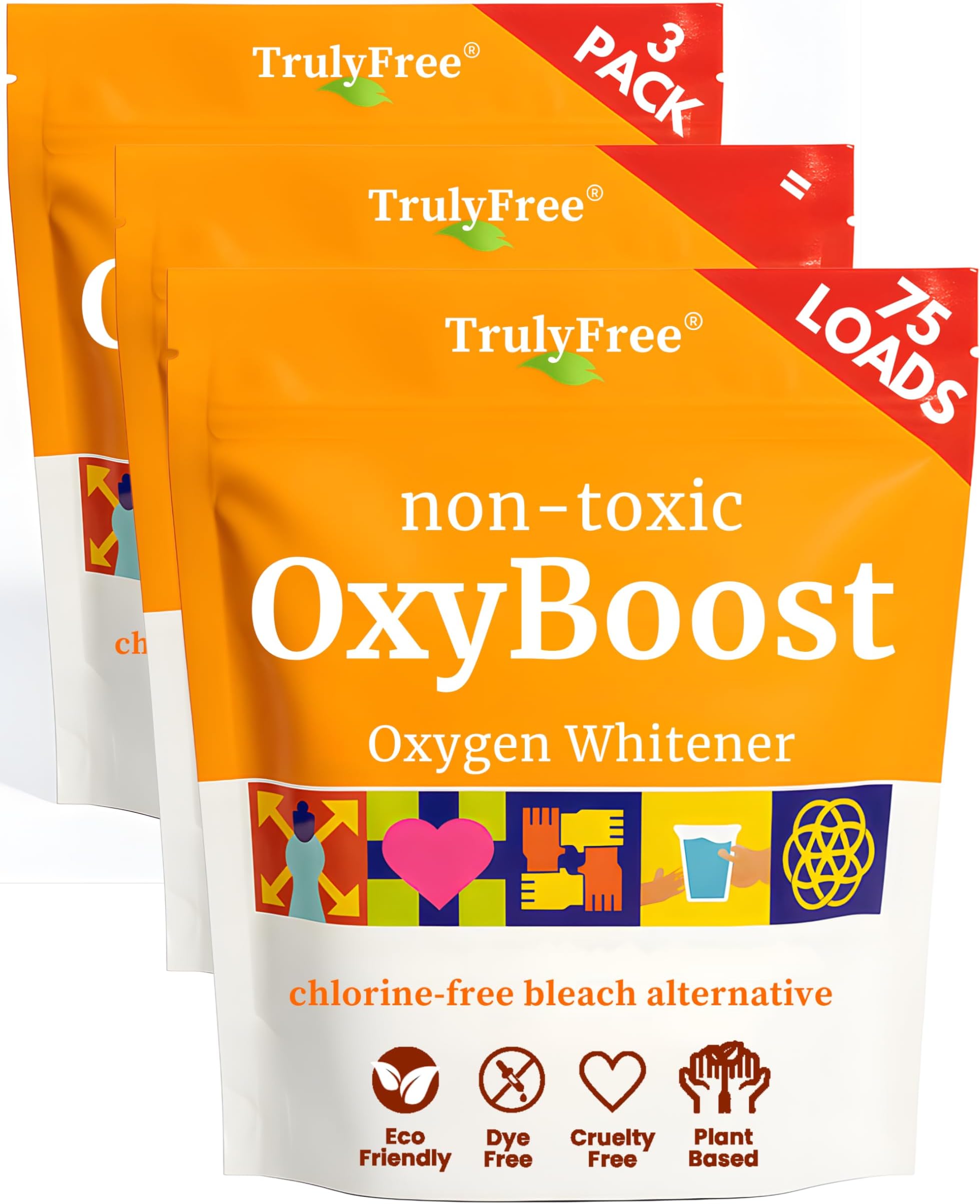 OxyBoost - Oxygen Whitener & Clothes Stain Remover Laundry Detergent Powder with Sodium Percarbonate - Brightens Whites & Safe for Colors - Non-Chlorine, Gentle Yet Powerful - Pack of 3