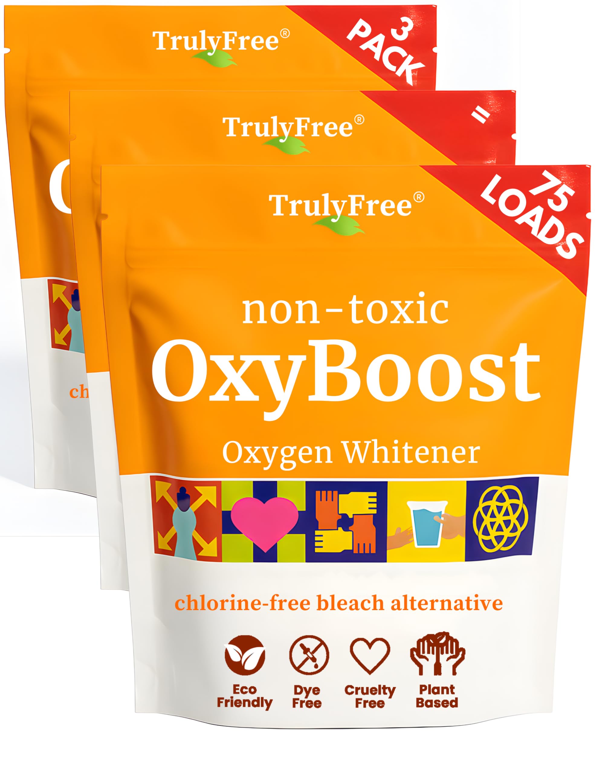 OxyBoost - Oxygen Whitener & Clothes Stain Remover Laundry Detergent Powder with Sodium Percarbonate - Brightens Whites & Safe for Colors - Non-Chlorine, Gentle Yet Powerful - Pack of 3