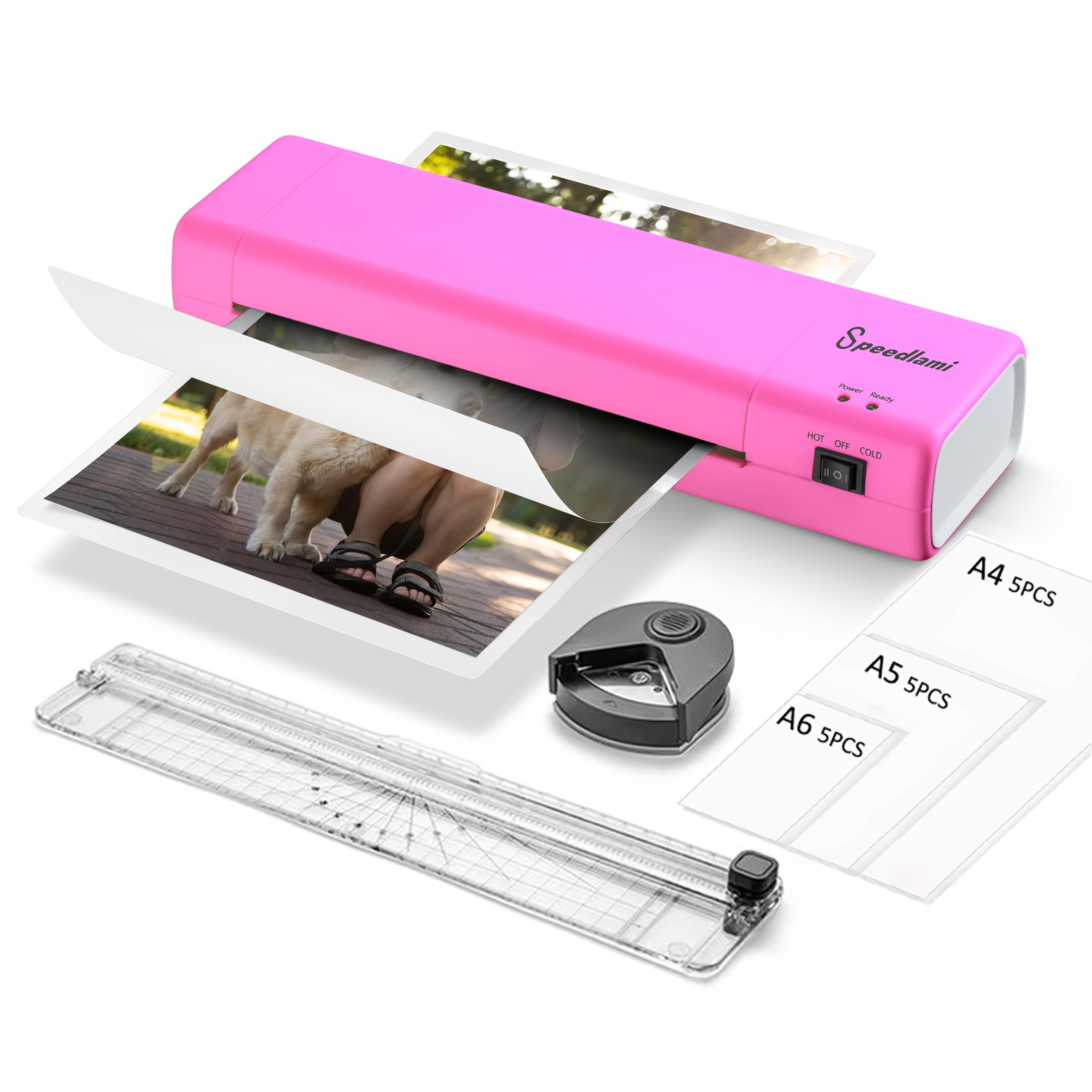 Laminator 4 w 1, szybkie nagrzewanie w ciągu 90 sekund, laminator A4 na gorąco i na zimno, z nożem do listów i zaokrąglaczem narożnym, laminatorem termicznym 23,9 cm, do domu i