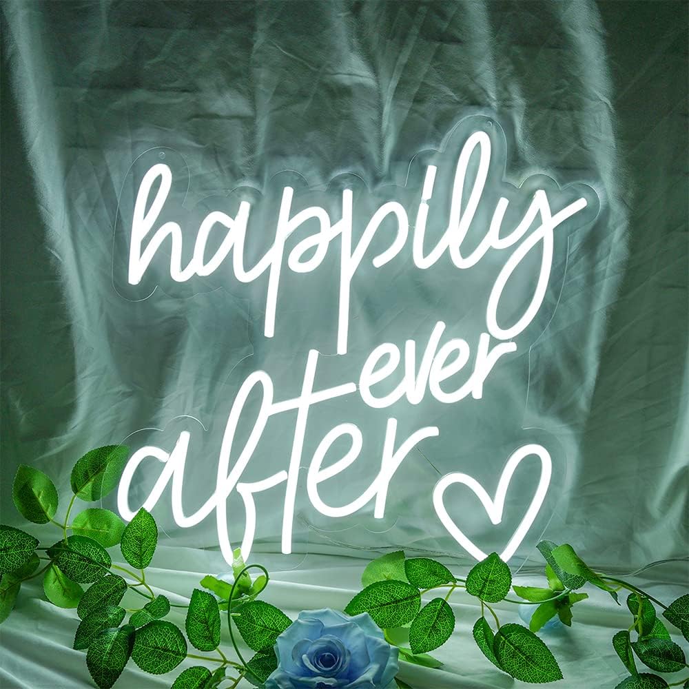Happily Ever After Neon Sign Wedding Decor Room Decor Party Decor Bedroom Decor Whie and Pink