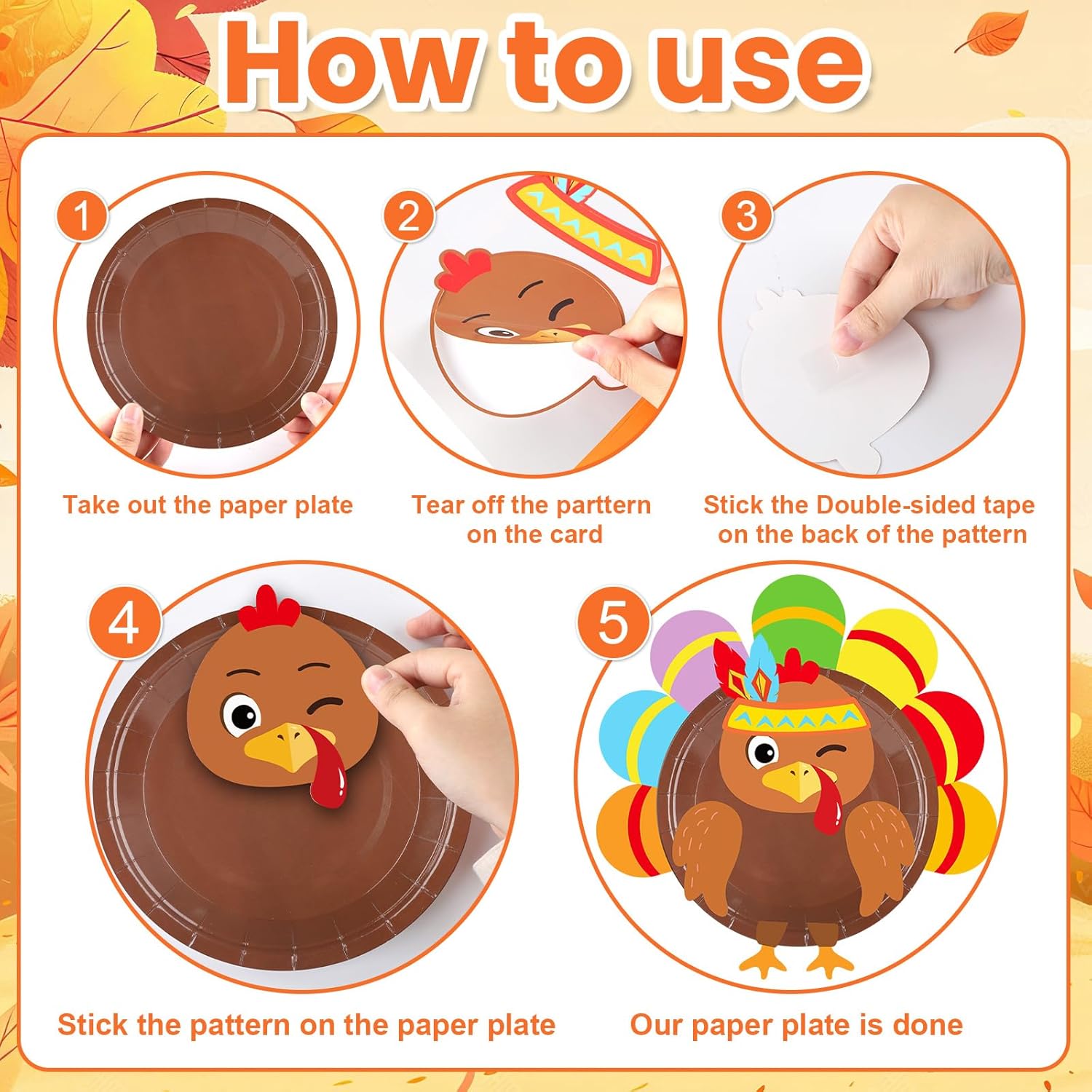 gisgfim 32 Sets Thanksgiving Turkey Crafts Kits Fall Thanksgiving Party DIY Plate Arts Craft Kits Autumn Craft Make a Turkey Ornaments Decorations Party Favors Supplies for Family Activities